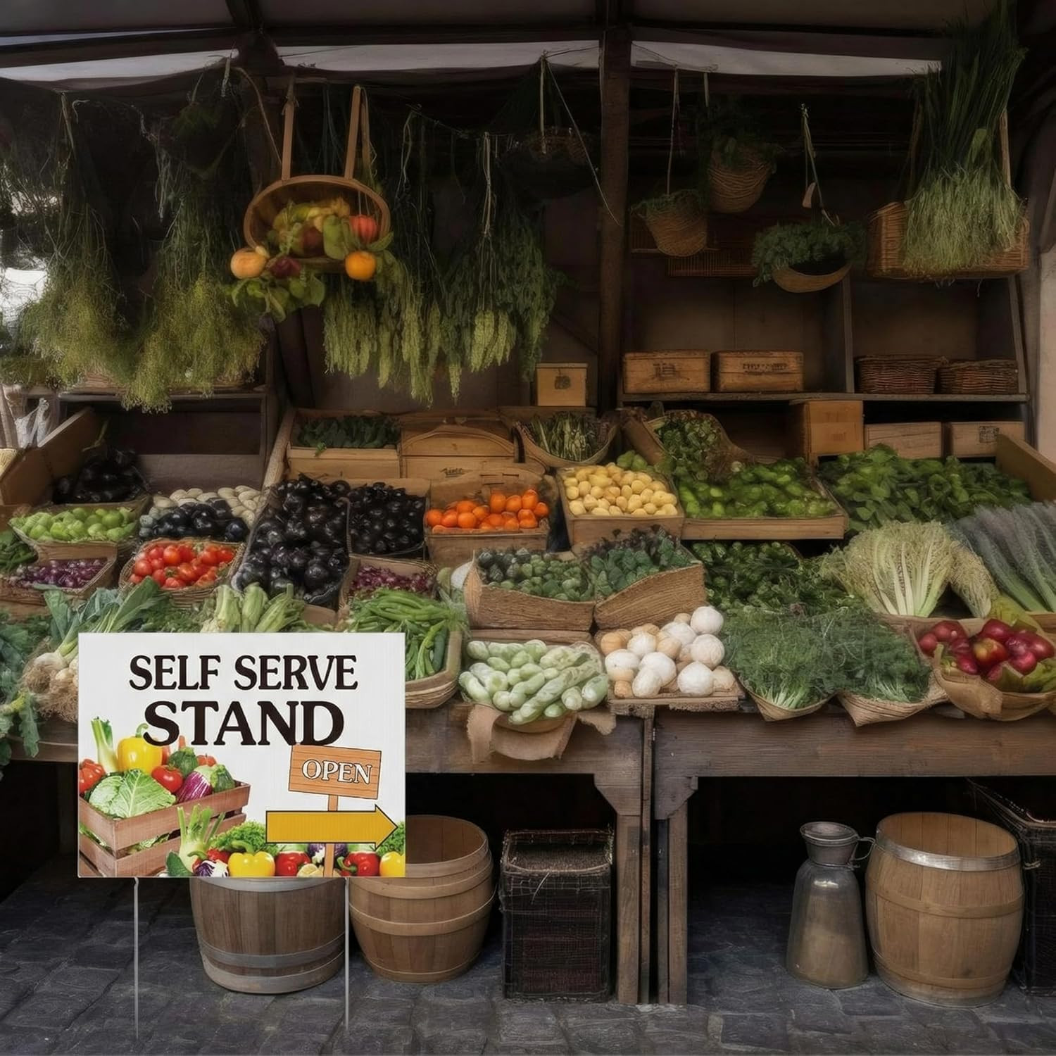 3 Pcs Self Serve Stand Sign with Metal Ground Stakes 12 X 16 Inch Vegetable Sign