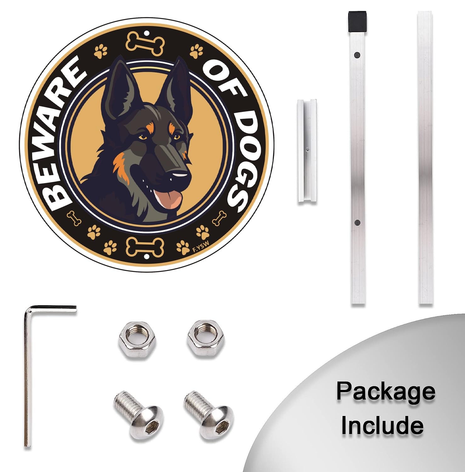 2 Pieces 10×10 Inch Beware of Dogs Sign, Black, 28 Long Metal Stakes, Ground