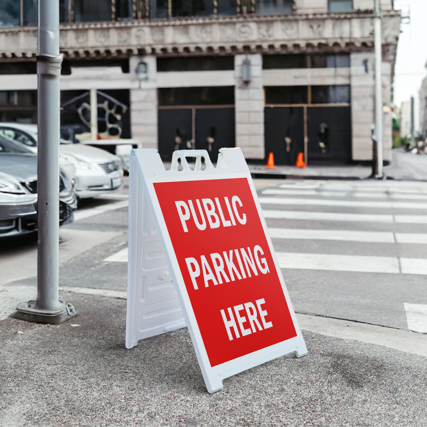 A-frame Sidewalk Public Parking Here 24&Prime; x 36&Prime; Double Sided A-Frame Sidewalk Sig