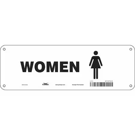 Zoro Select 473Y23 Restroom Sign, Women, 12 In W X 4 In H, Vertical Rectangle,,