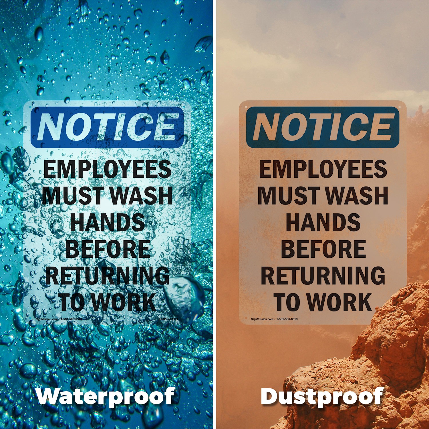 Employees Must Wash Hands Before OSHA Notice Sign Metal, Decal – 5 or 10 Pack