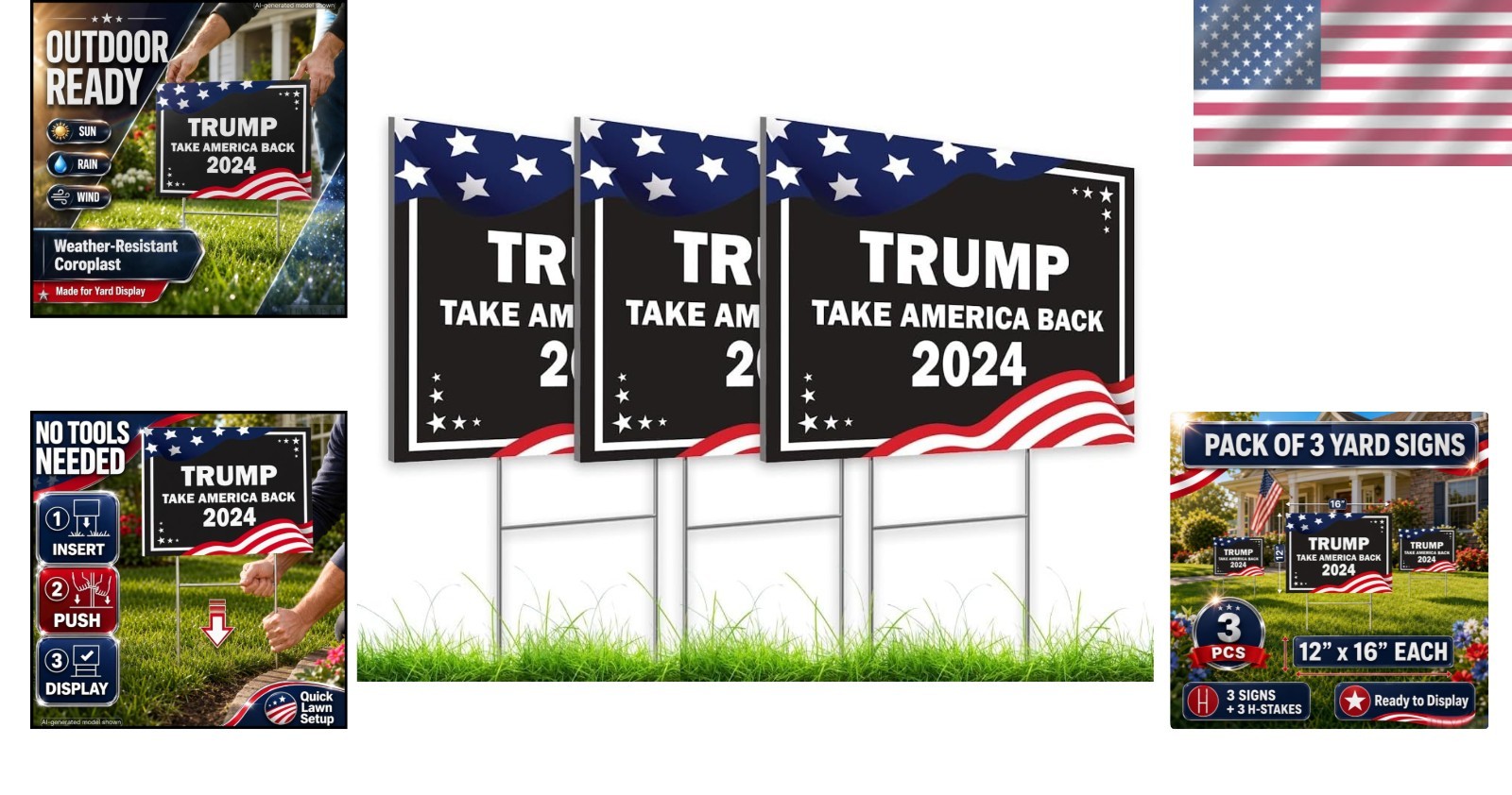 Weather-Resistant 12×16 Coroplast Yard Signs – Political Expression Set of 3