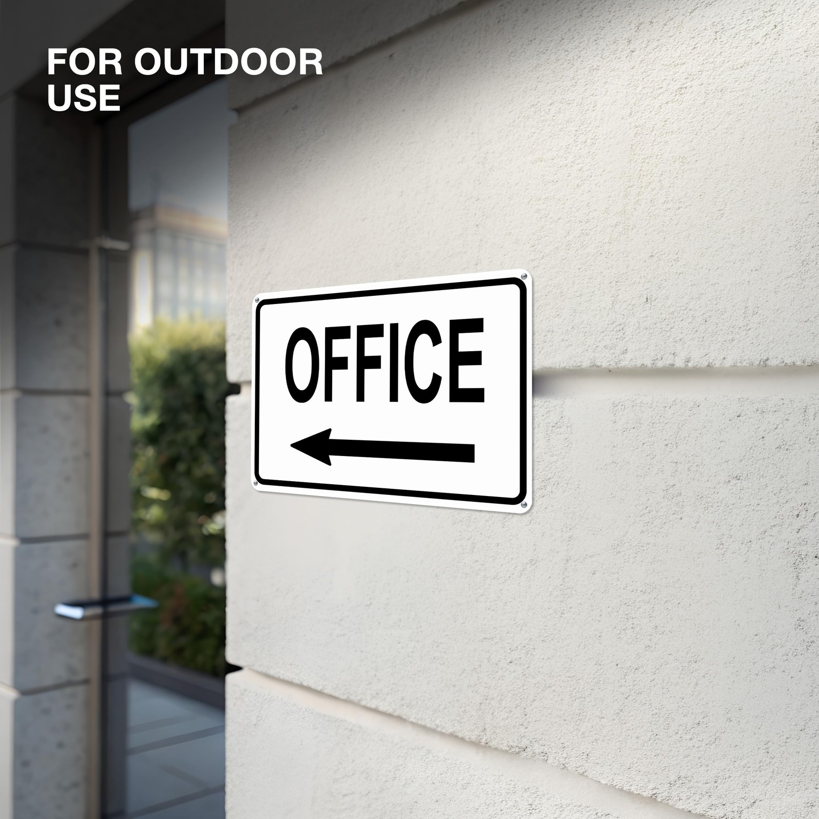 Office Sign with Left Arrow, 8×12 Reflective Aluminum, Pre-Drilled