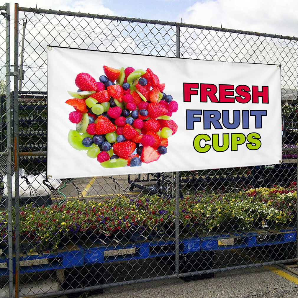 Vinyl Banner Multiple Sizes Fresh Fruit Cups Food Fair Restaurant Cafe Market