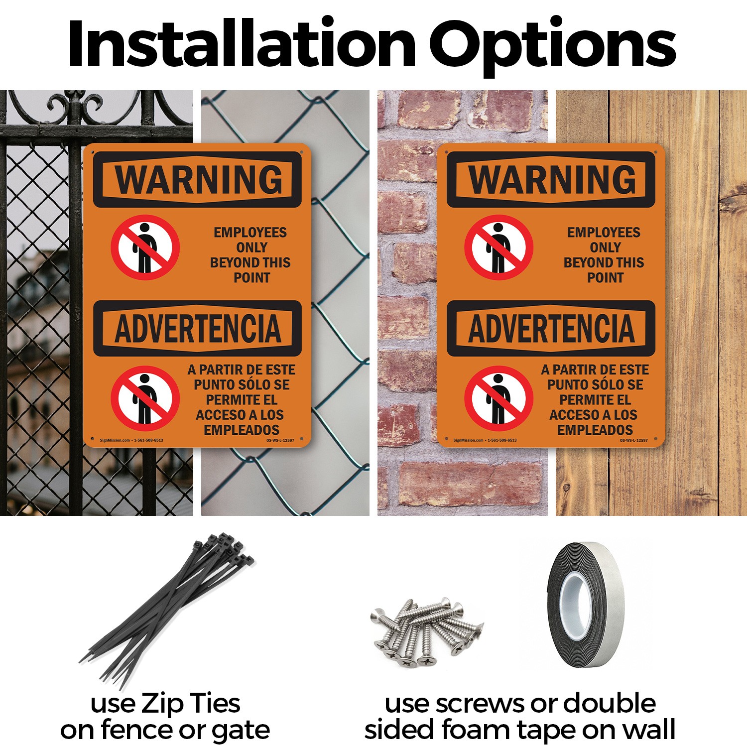 Employees Only Beyond This Point Bilingual OSHA WARNING Sign, Decal 5 or 10 Pack