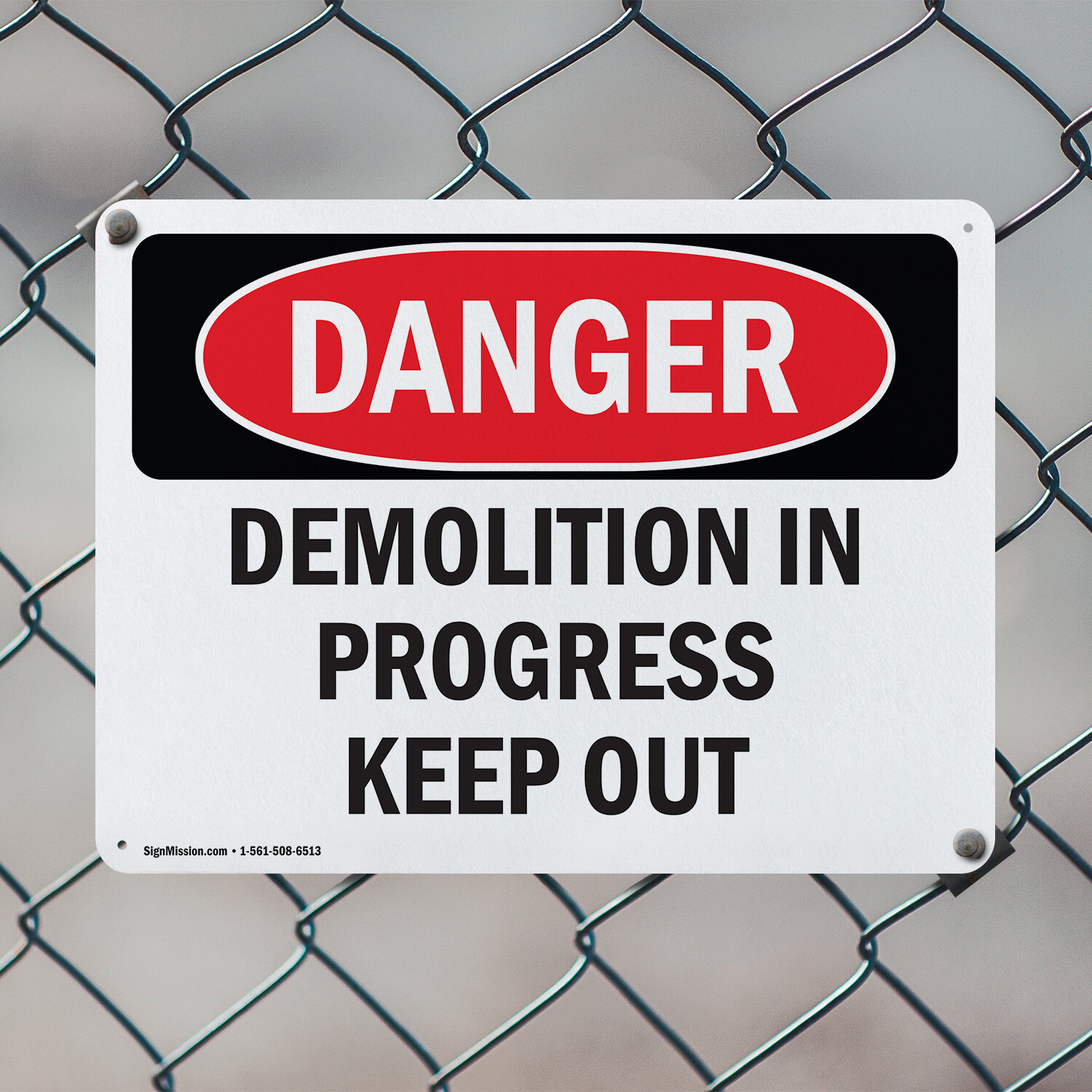 (2 Pack) Demolition In Progress Keep Out OSHA Danger Sign Decal Metal Plastic