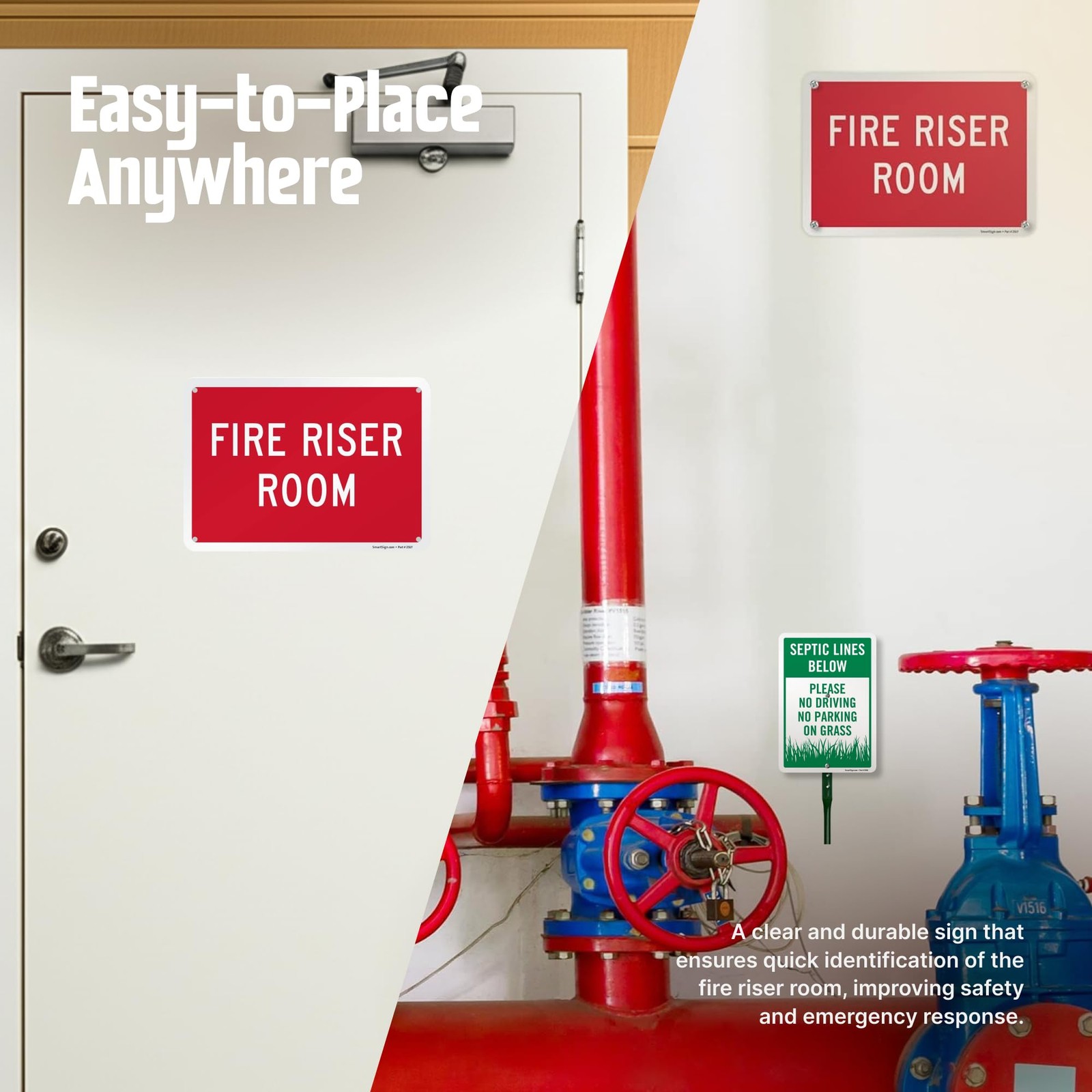 7&Prime;x10&Prime; Aluminum « Fire Riser Room » Sign for Commercial Industrial Buildings