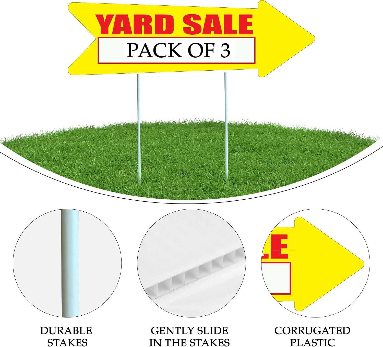 Yellow Yard Sale Arrows Yard Sign Double Sided with Stakes Large 16 Inch by 5 In