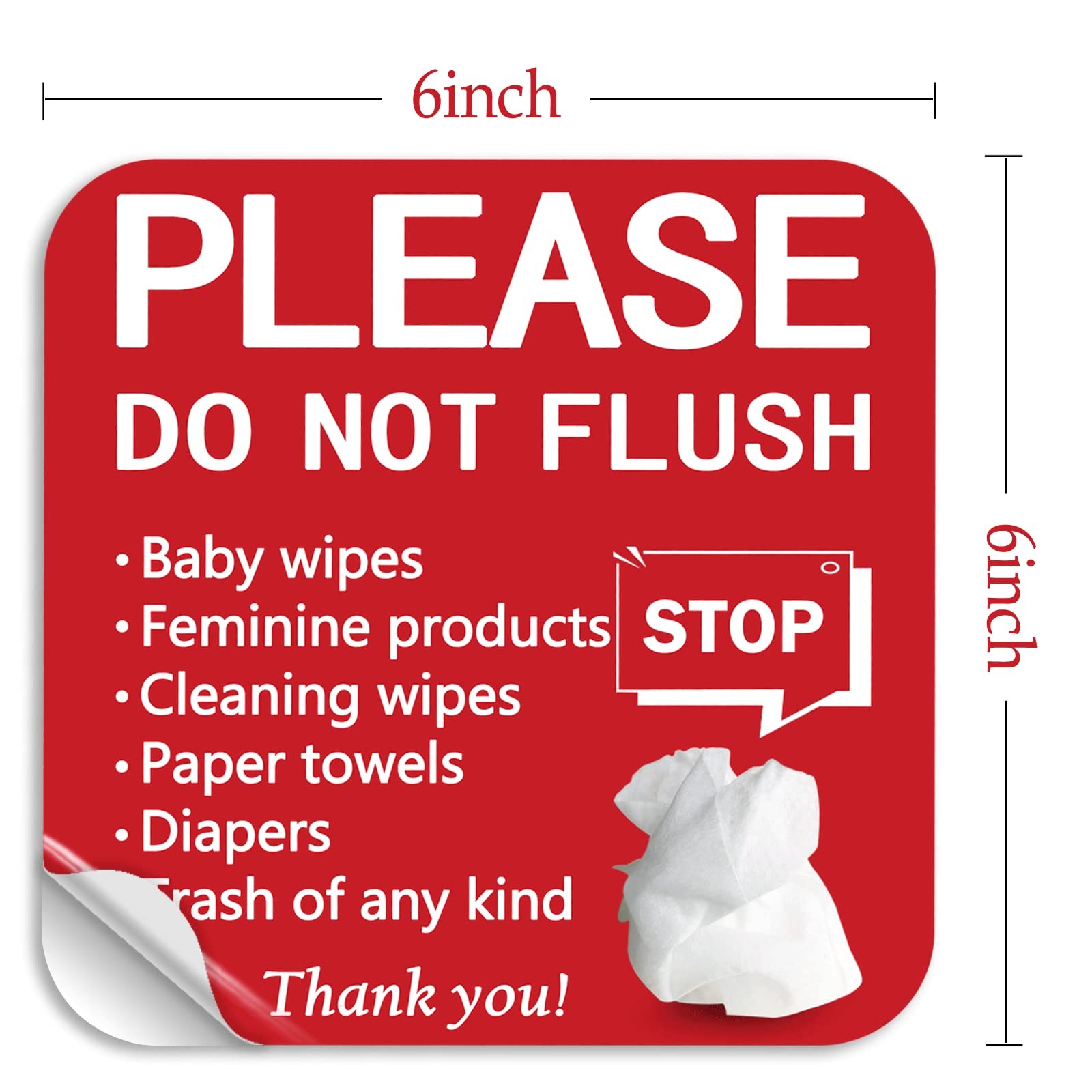 10 Pack 6×6 Inch Please Do Not Flush Sign Self Adhesive Decal Signs
