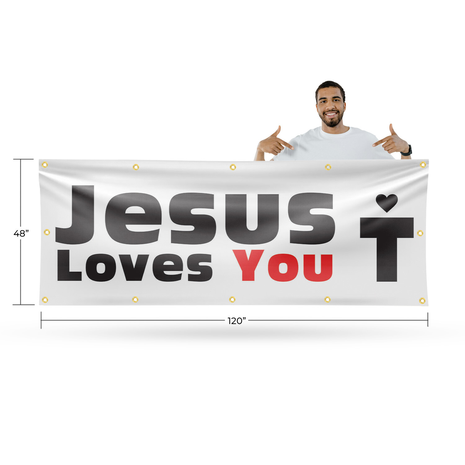 Jesus Loves You Vinyl Banner Sign with Metal Grommets Heavy-Duty Single-Sided