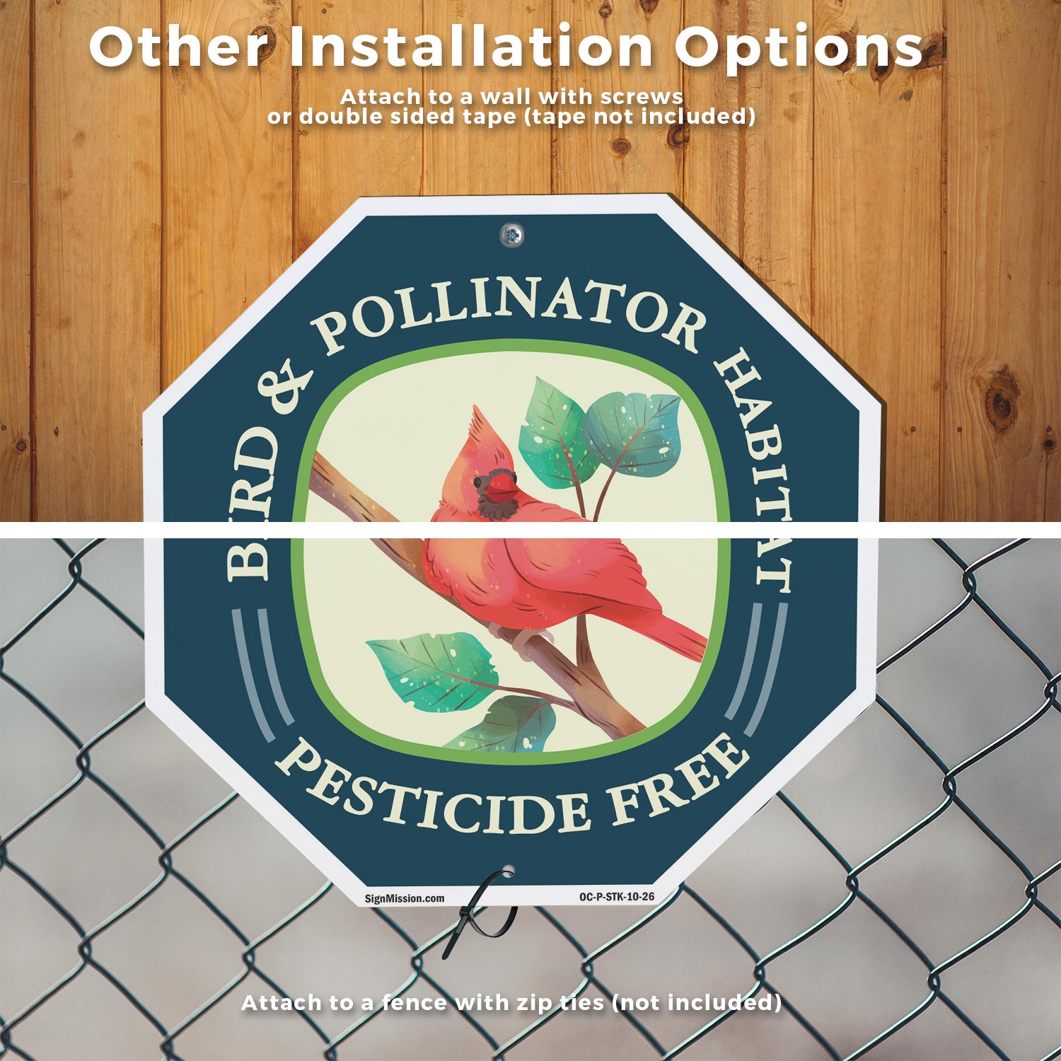 Bird & Pollinator Habitat Pestici Octagon Sign With Stake Weather Resistant