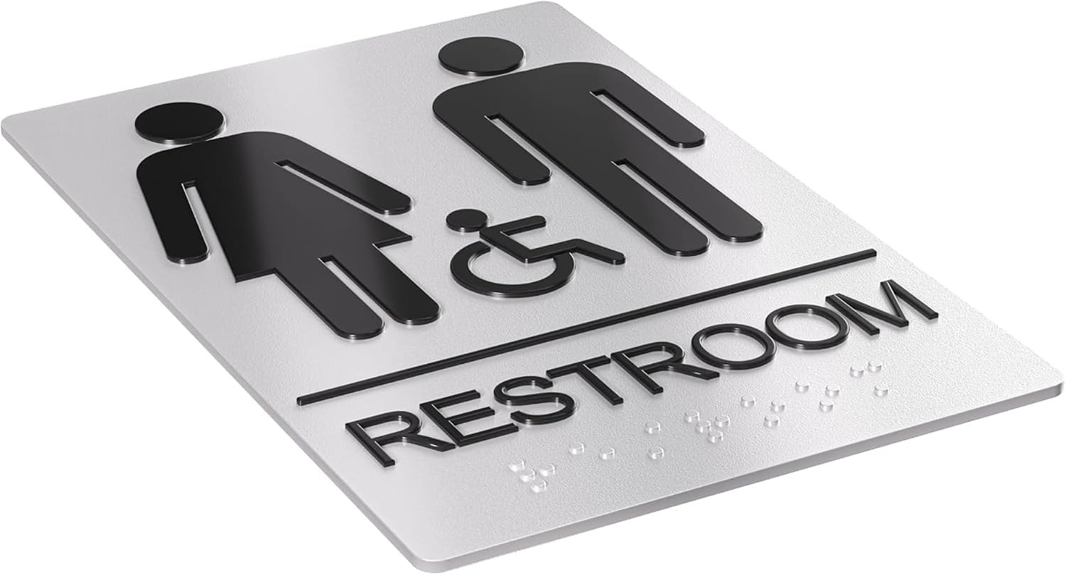 Restroom Sign for Business – 9 X 6 Inch – 1 Pack | ADA Compliant, Raised Text wi