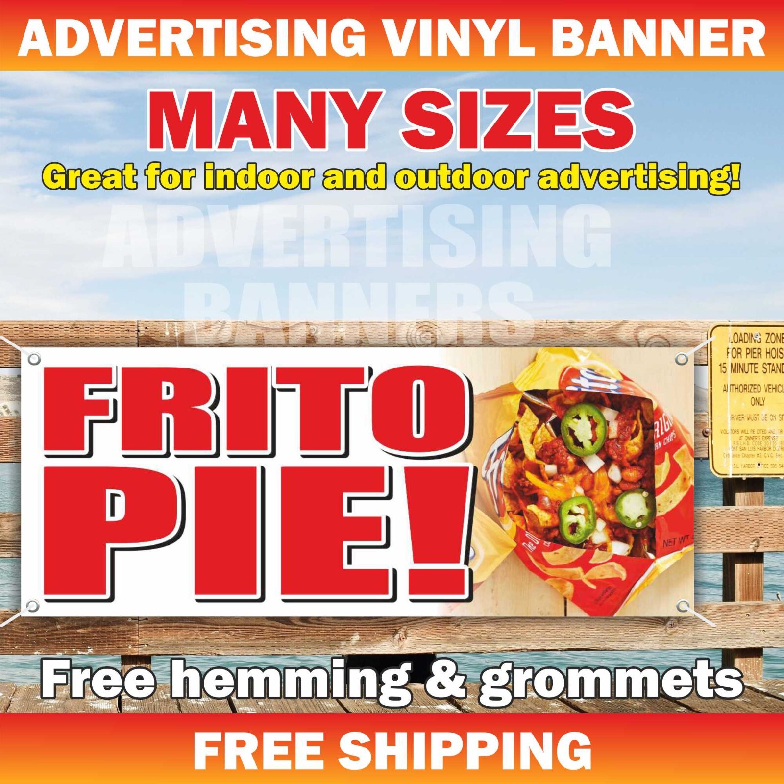 FRITO PIE Advertising Banner Vinyl Mesh Sign chili cheese corn chips Texas style