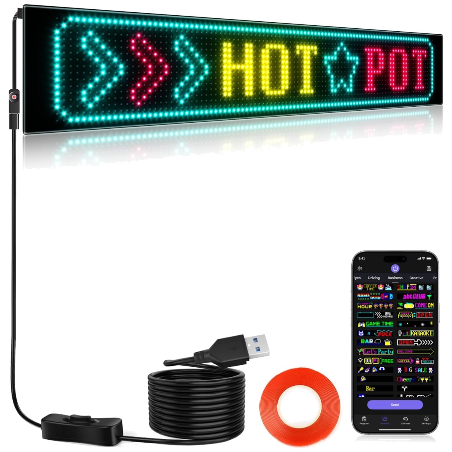 Portable LED Sign, Bluetooth App Control, 27&Prime;x5&Prime; Display