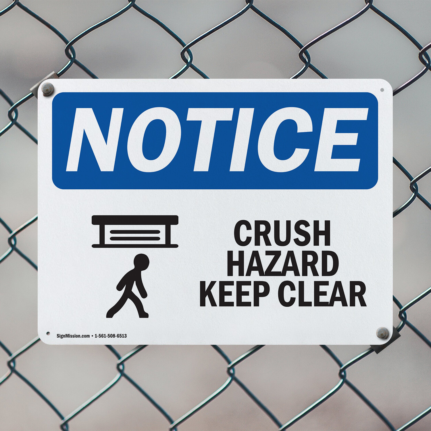 (2 Pack) Crush Hazard Keep Clear OSHA Notice Sign Decal Metal Plastic