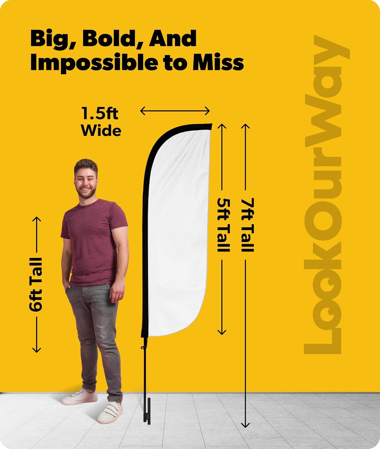 LookOurWay Feather Flag Pole Kit – 7 Feet Tall Advertising Flag Banner with Fibe