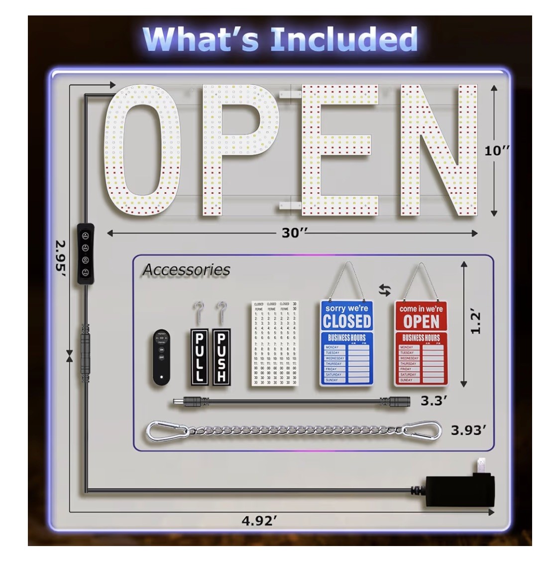 LED Open Signs for Business, exTopGoal 30&Prime;x10&Prime; Large Bright Open Sign with Remot