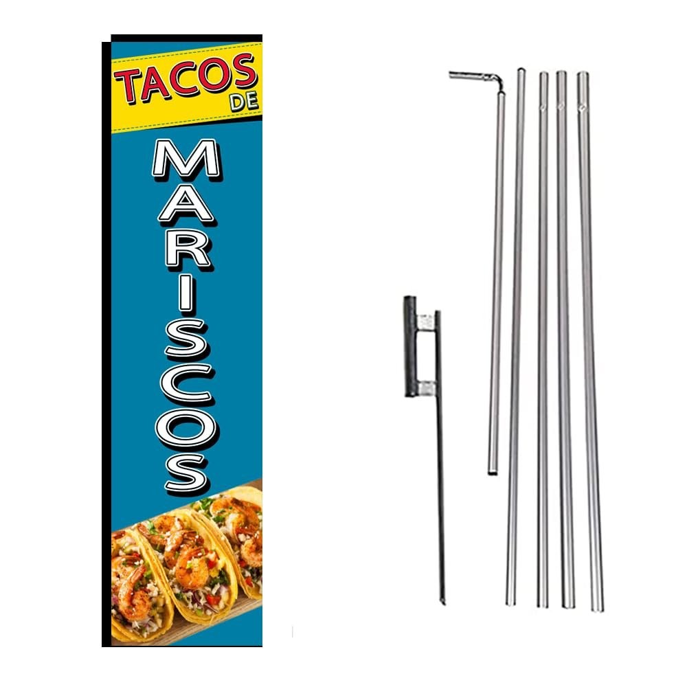 TACOS DE MARISCOS Seafood Spanish Rectangle Feather Banner Flag with 15FT…