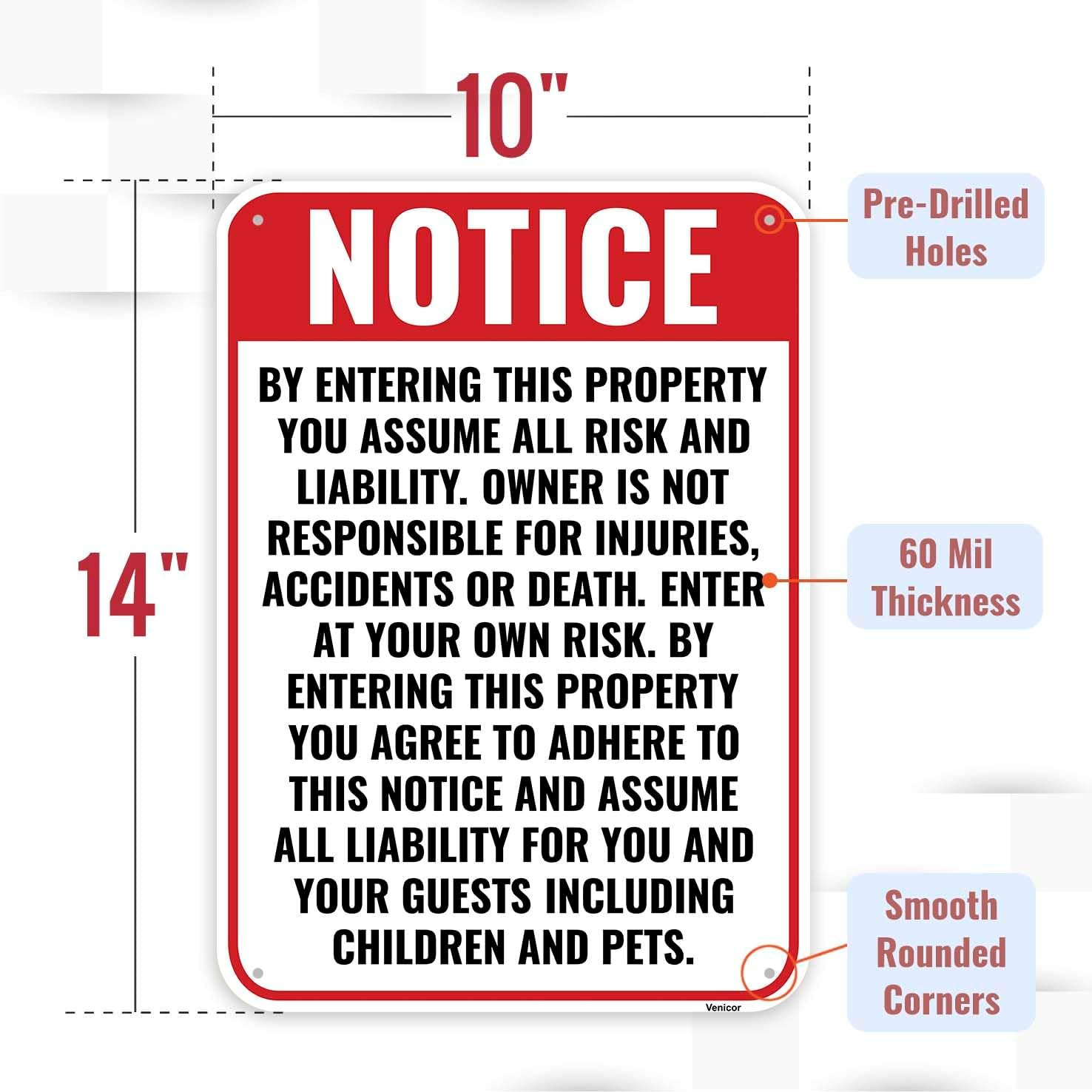 1PC Enter at Own Risk Sign, 14 X 10 Inches – Aluminum – Not Responsible for A…