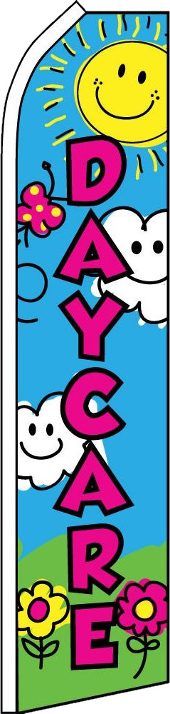 DAY CARE SUPER FLUTTER FLAG Tall Curved Advertising Banner Sign Feather Swooper