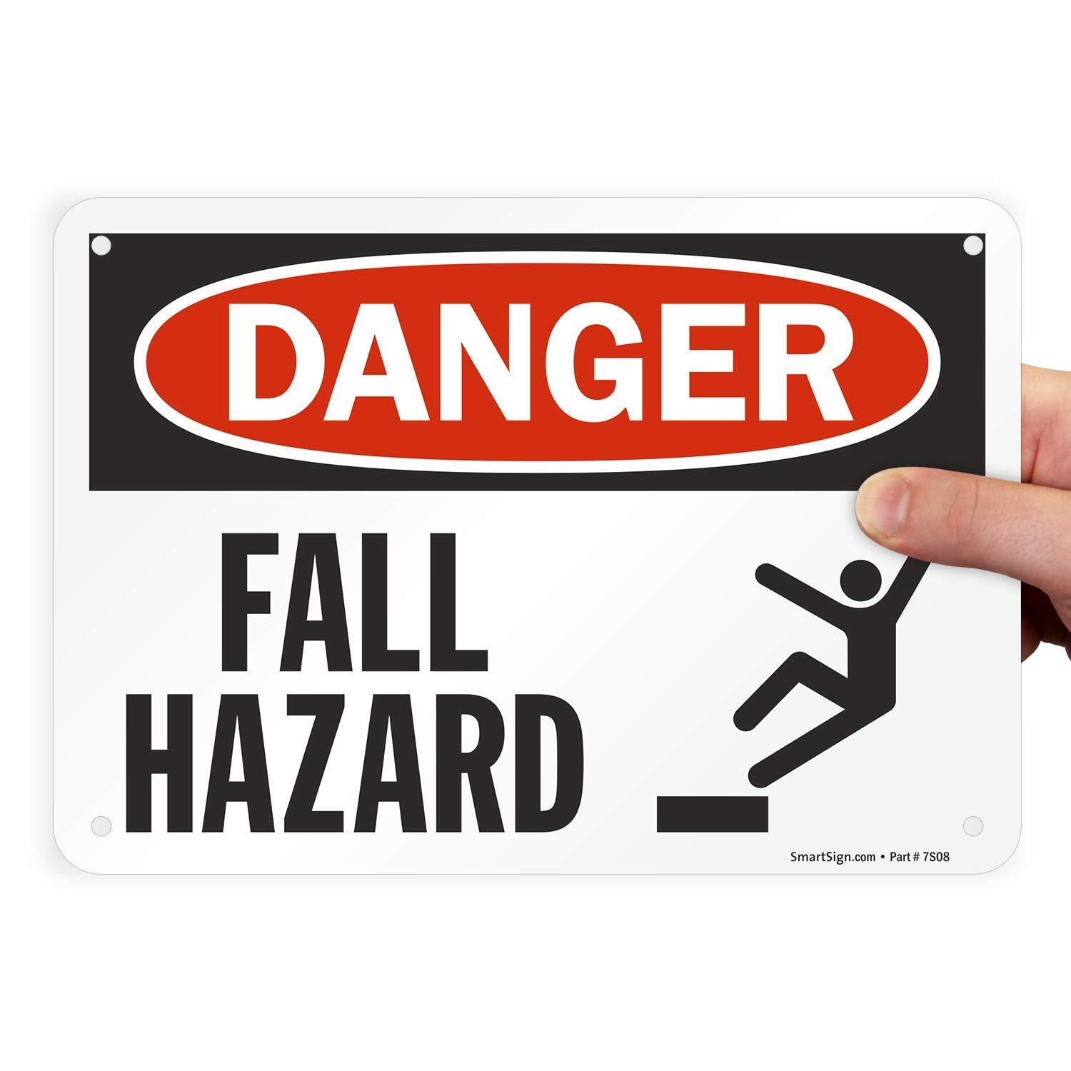 7&Prime;x10&Prime; Danger – Fall Hazard Sign Durable Plastic Black & Red on White OSHA