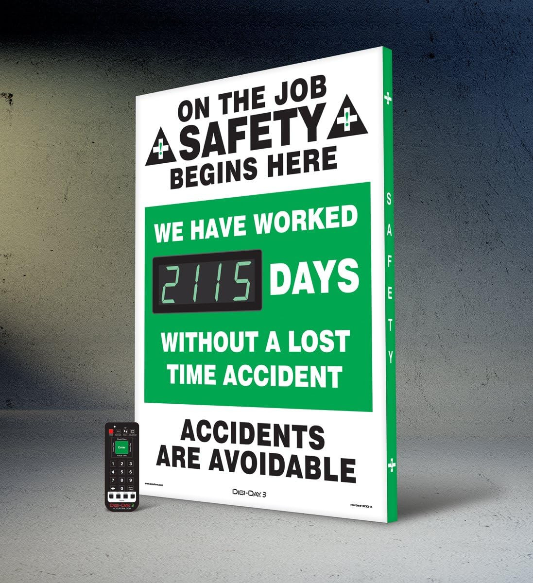 SCK115 Aluminum Digi-Day Electronic Scoreboard, « ON the JOB SAFETY BEGINS HERE –