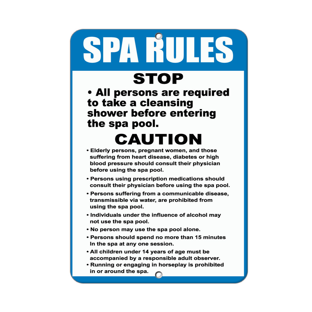 Vertical Metal Sign Multiple Sizes Spa Rules & Regulations Read Follow Safety