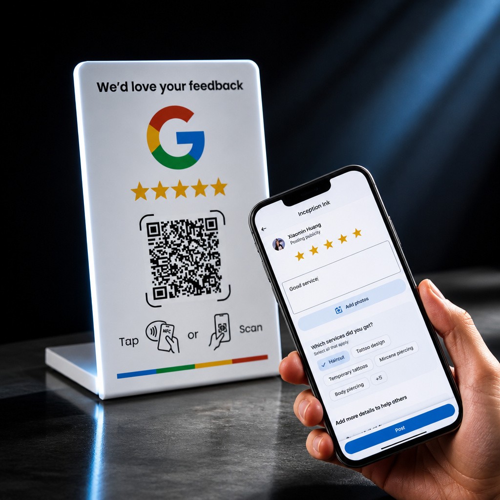 Google Review Stand NFC QR Code Tap Sign Black New