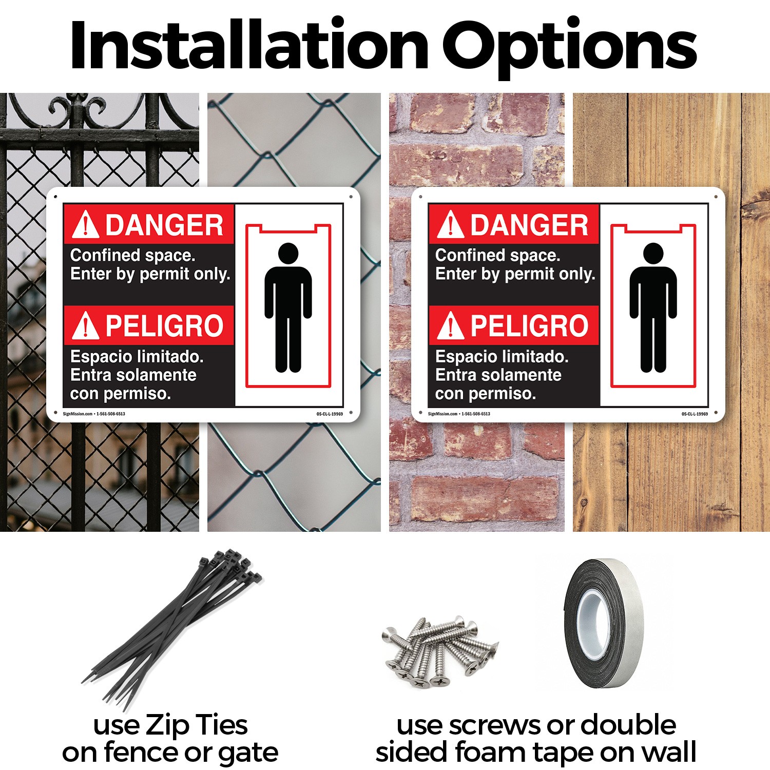 Danger Confined Space Enter By Permit Only (Bilingual Spanish) OSHA 5/10 Pack