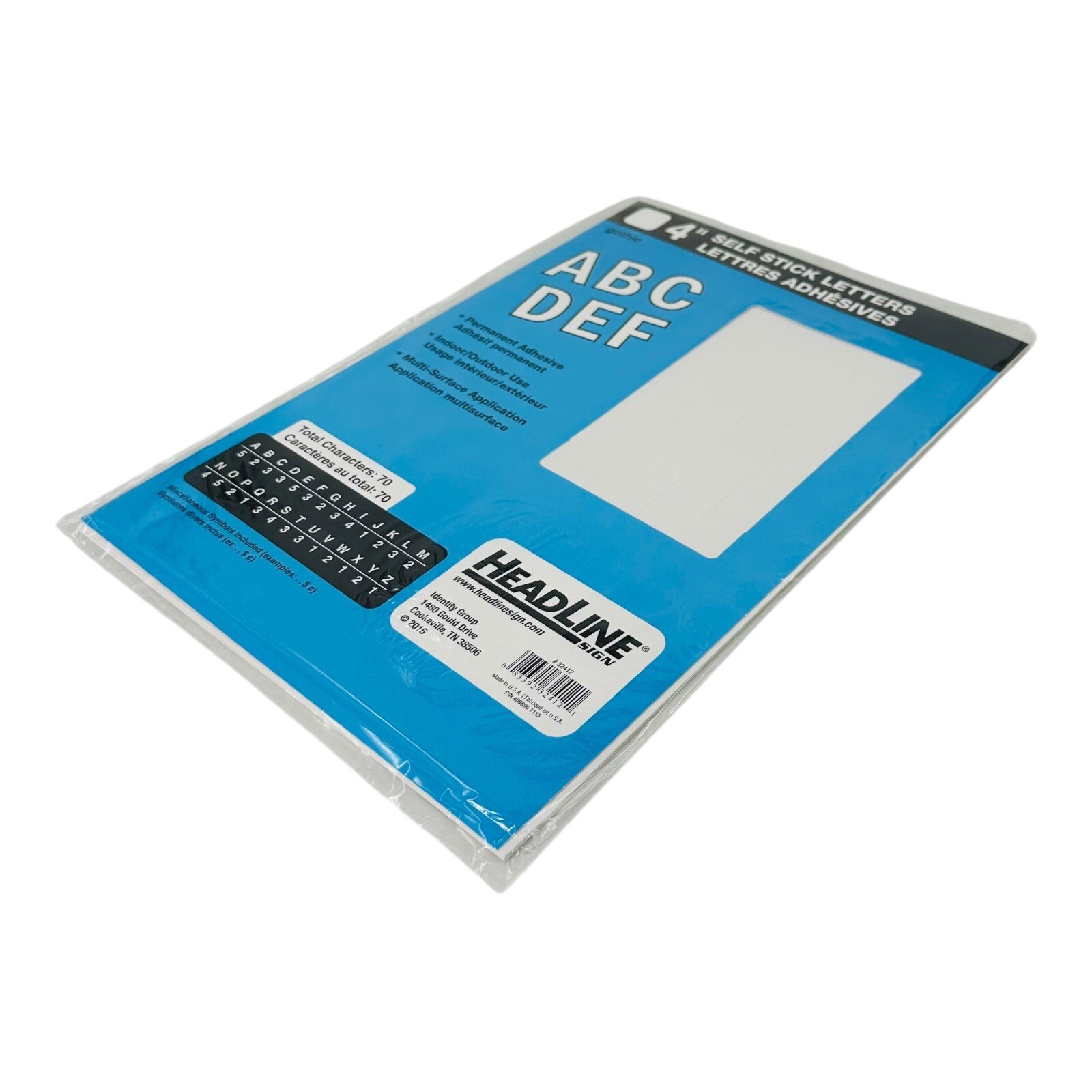 Headline Sign 4&Prime; Self Stick Vinyl Letters White 70 Characters