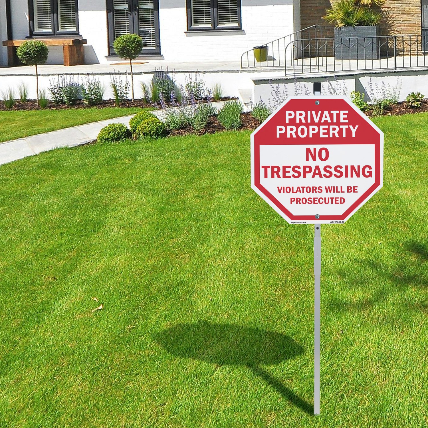 Private Property No Trespassing V Octagon Sign With Stake Weather Resistant