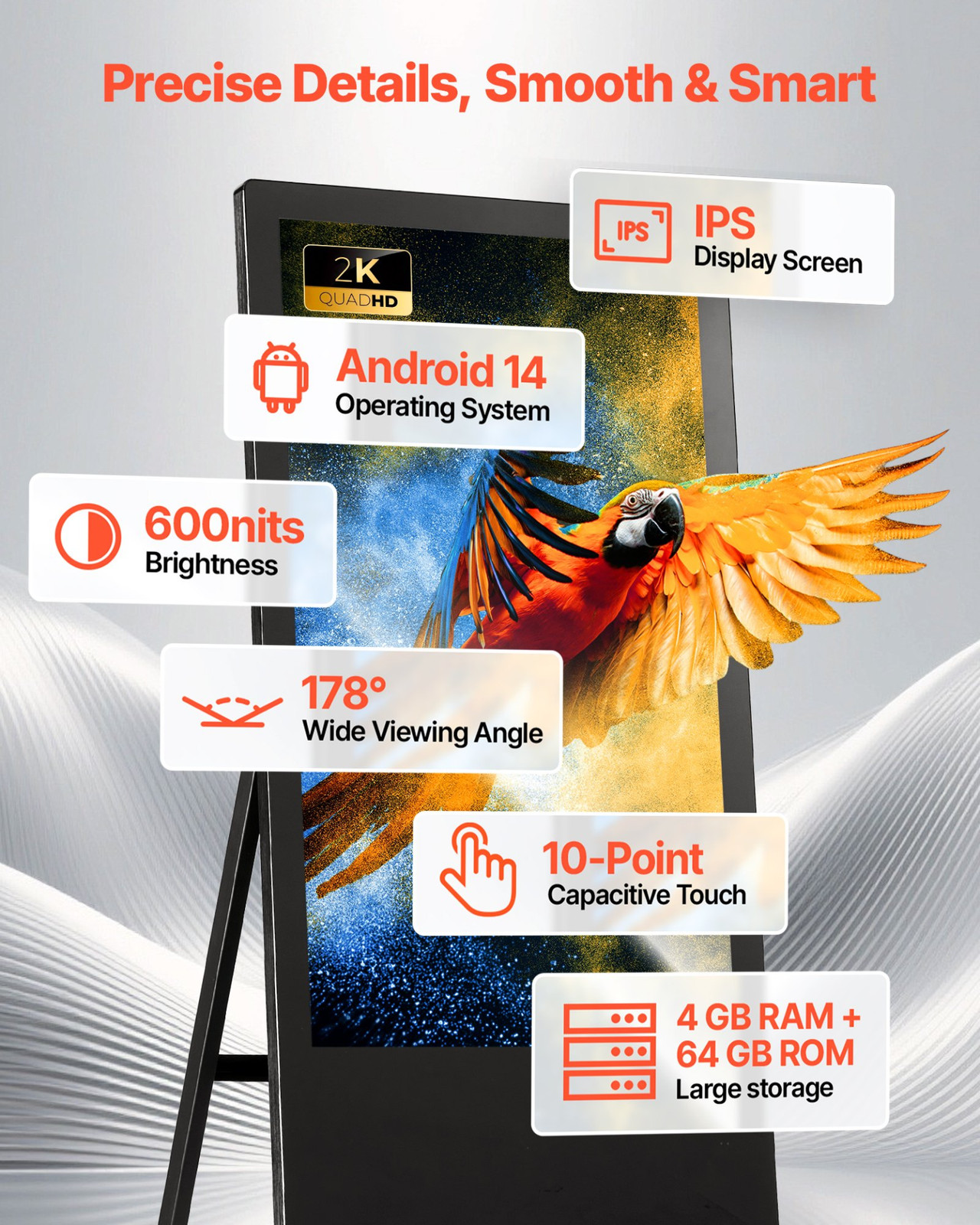 32&Prime; Digital Signage Touchscreen Kiosk Floor Stand Android Advertising Display