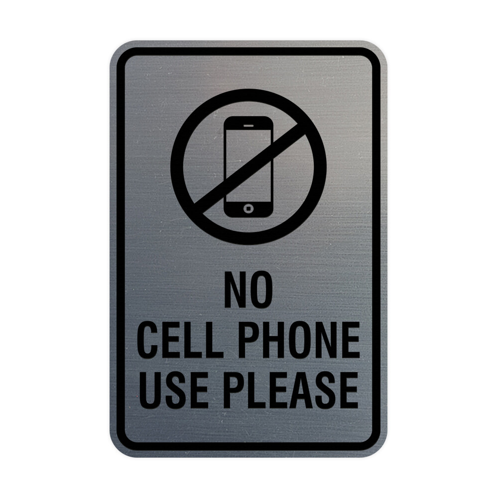 Portrait Round No Cell Phone Use Please Sign (Brushed Silver) – Small 4×6&Prime;