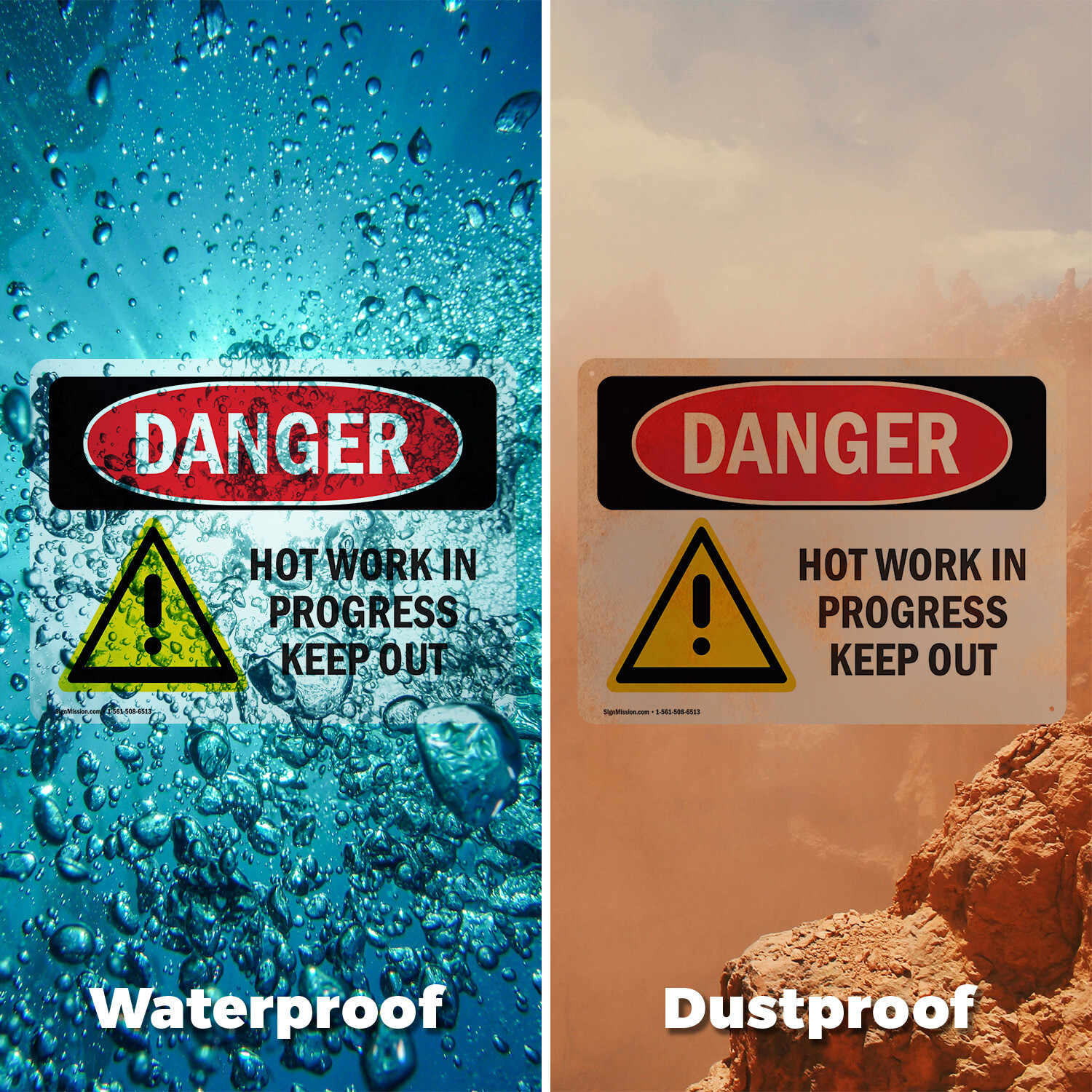 (2 Pack) Hot Work In Progress Keep Out OSHA Danger Sign Decal Metal Plastic