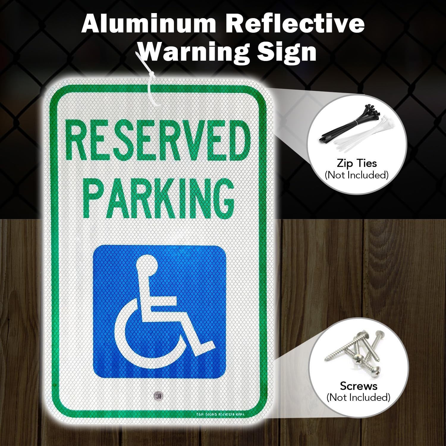 3 Pack Handicap Parking Sign, 18&Prime;x12&Prime; Reflective Aluminum