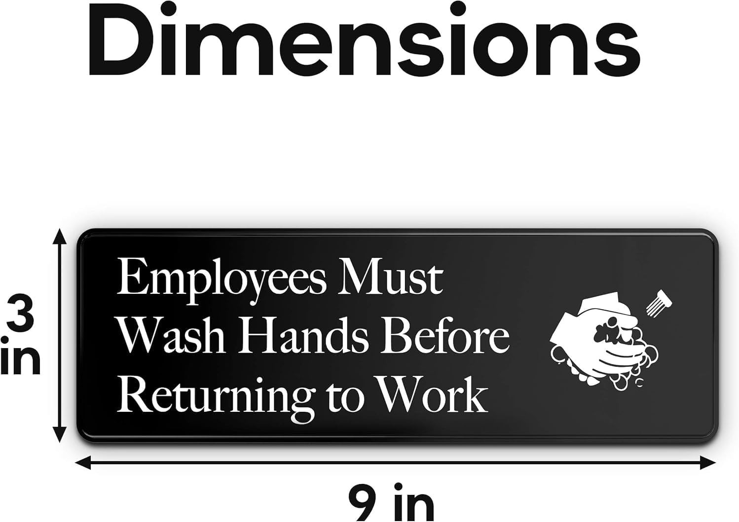 12 Pack Employees Must Wash Hands Sign 9×3 in – Black Plastic Wall Signs – New