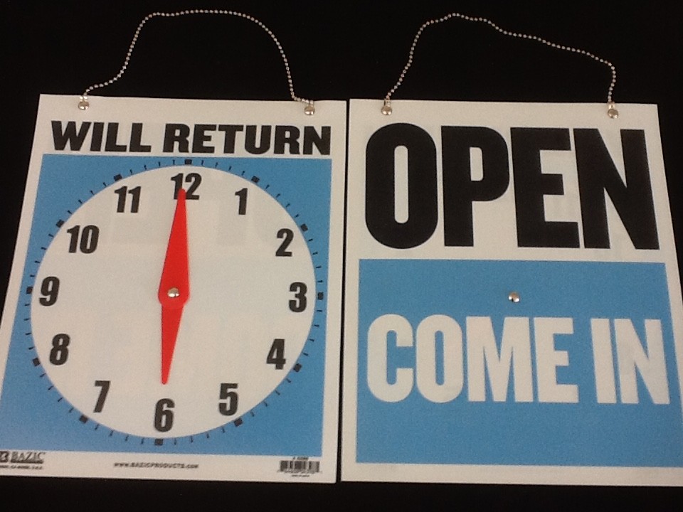Open Closed Sign Chain 2 sided 9&Prime; X 7.5  » Store Hours One FREE SUCTION CUP
