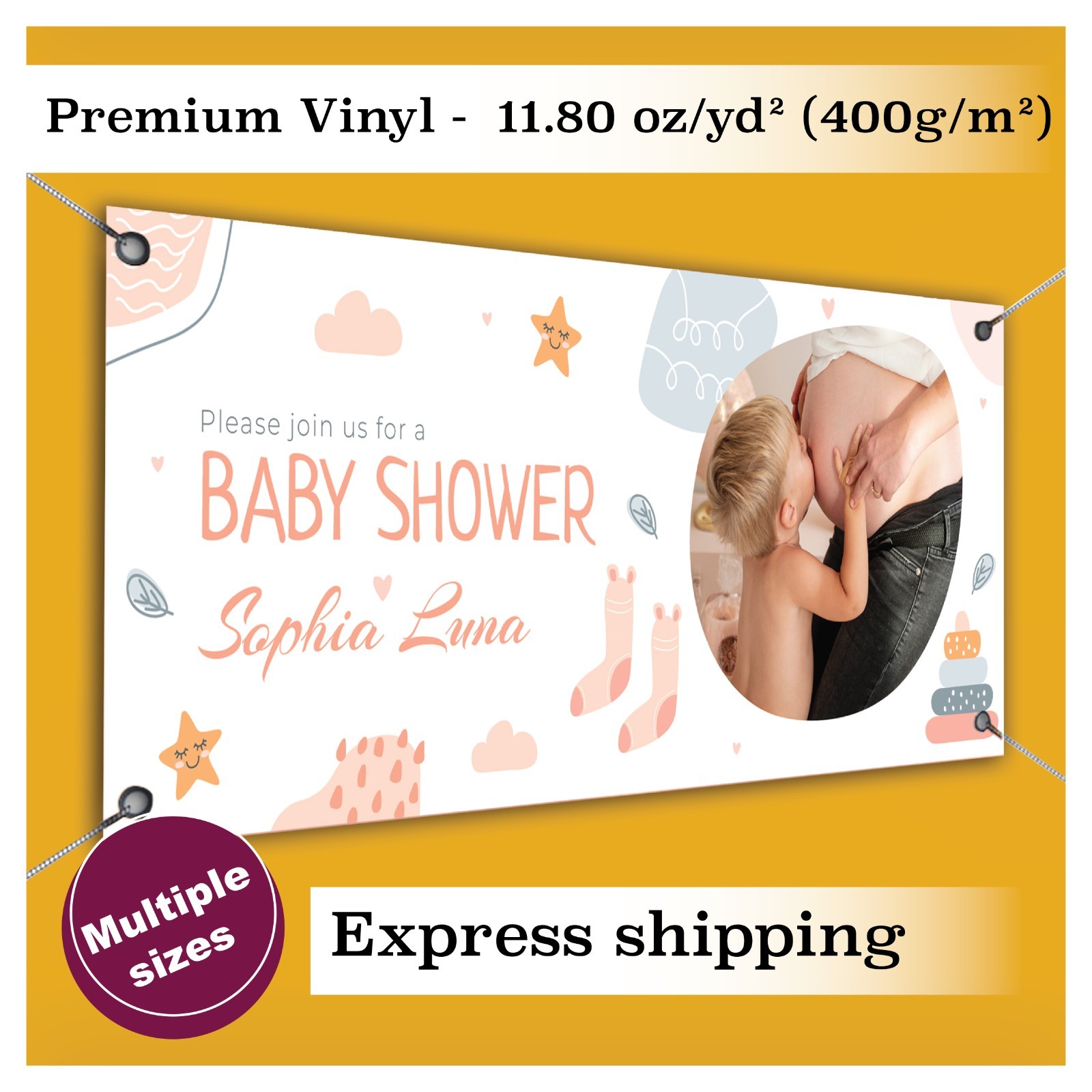 Personalized Baby Shower Banner – Custom Vinyl Sign with Grommets – Girl or Boy