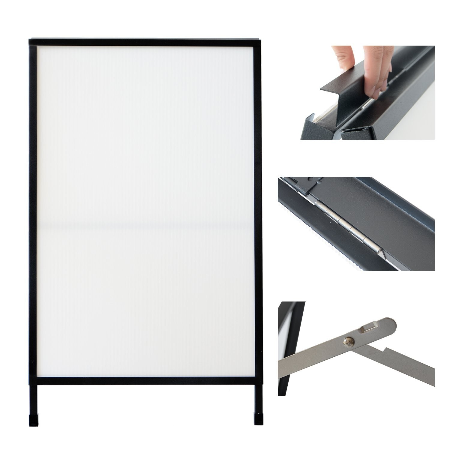 Outdoor A-Frame Sidewalk Sign 24×36 Inch Sandwich Board, Black Coated Steel M…