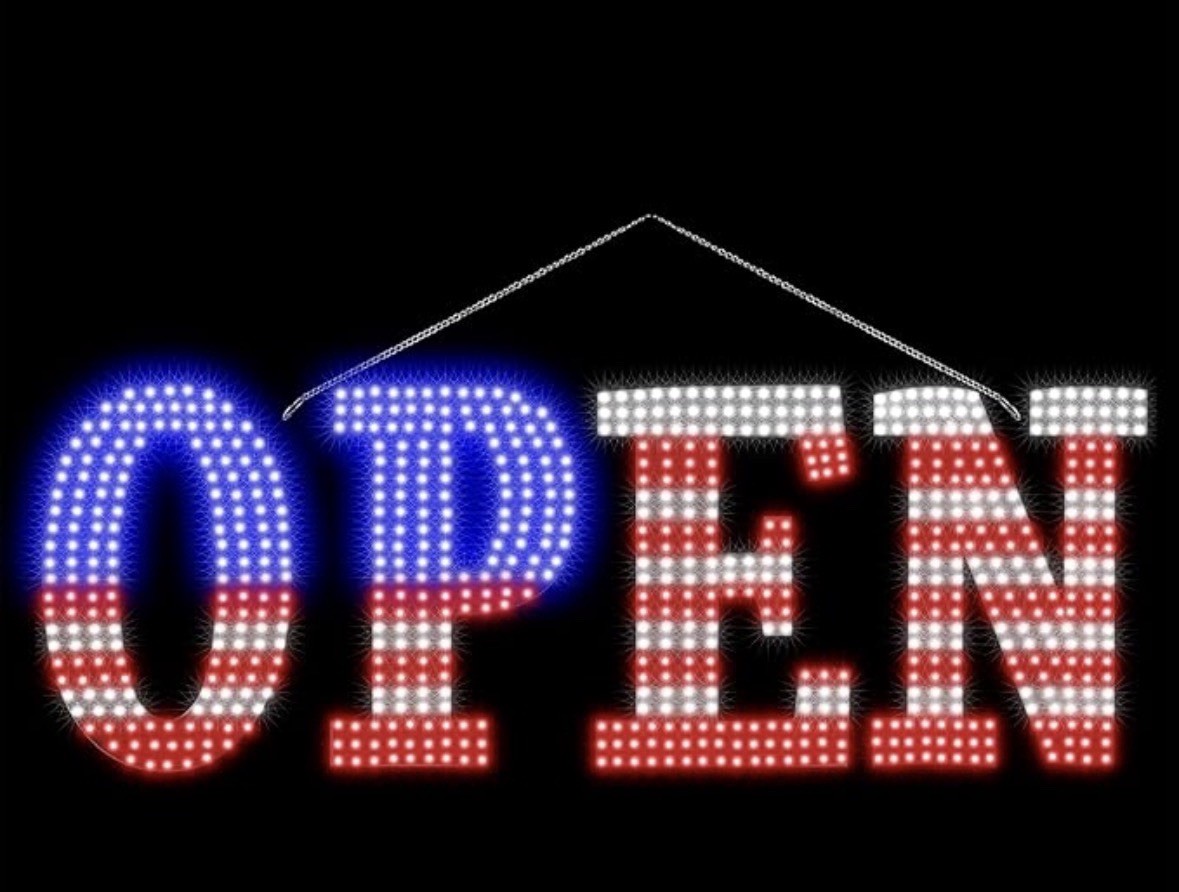 40&Prime;x14&Prime;Bright Large LED Open Sign for Business with Hanging InstallationU.S.flag