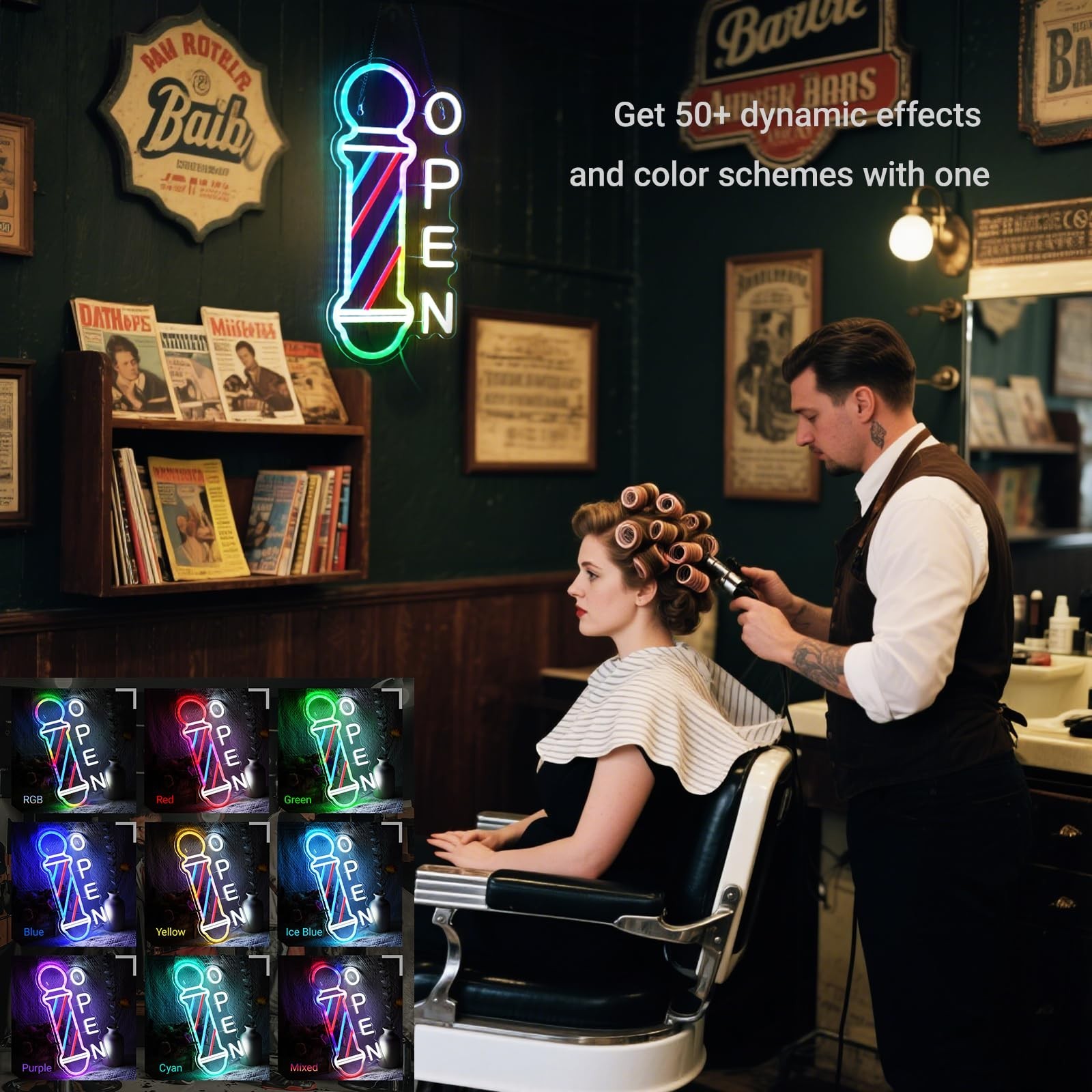 Barber Pole Neon Sign with Barber Accessories Decorations – USB LED Neon Ligh…