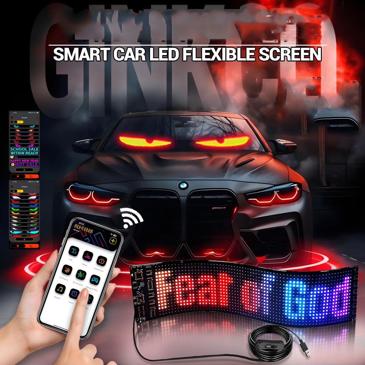 Car Windshield LED Sign 16*64 Pixel App Control Programmable Flexible Led Screen