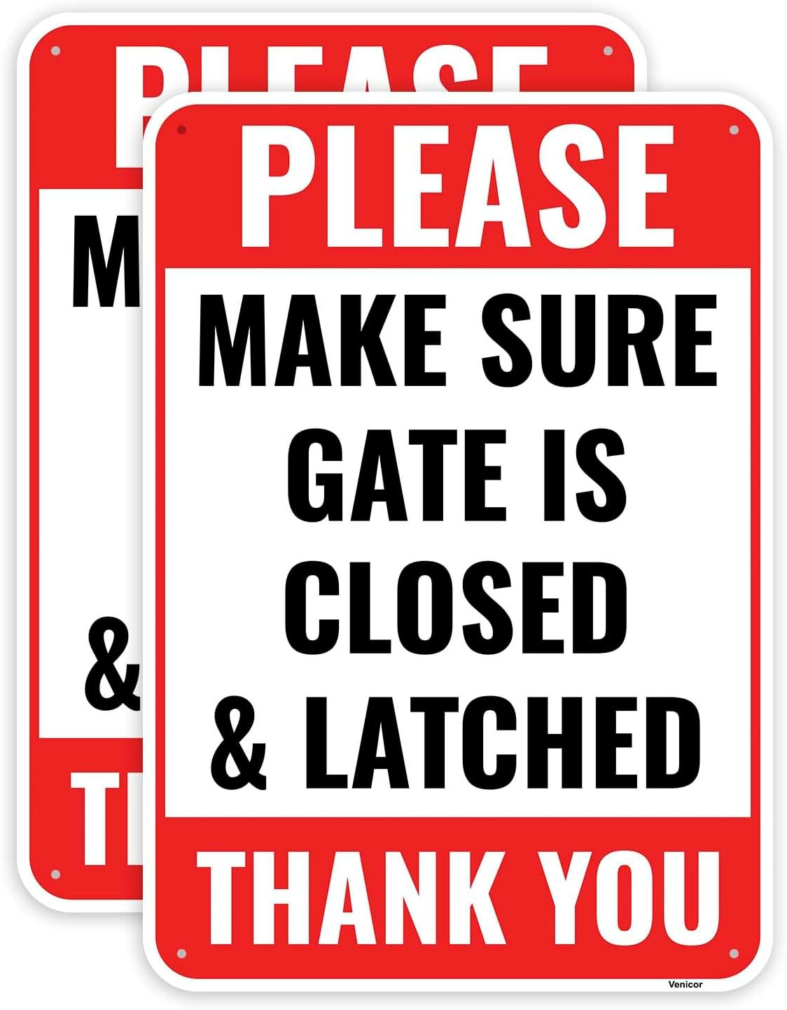 2 PCS Close And Latch Gate Sign 10×7 Inch Aluminum Safety Security Sign