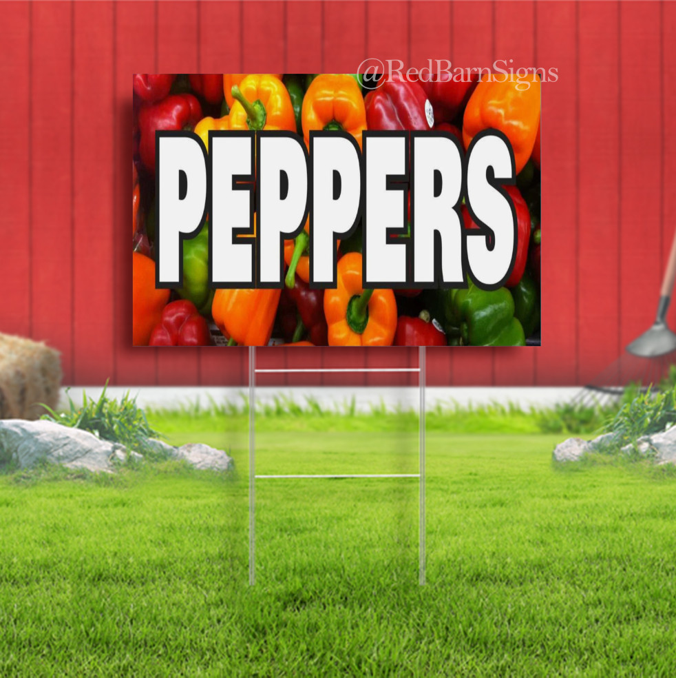 Peppers fresh vegetables fruits farm berries Indoor Outdoor Yard Sign with metal