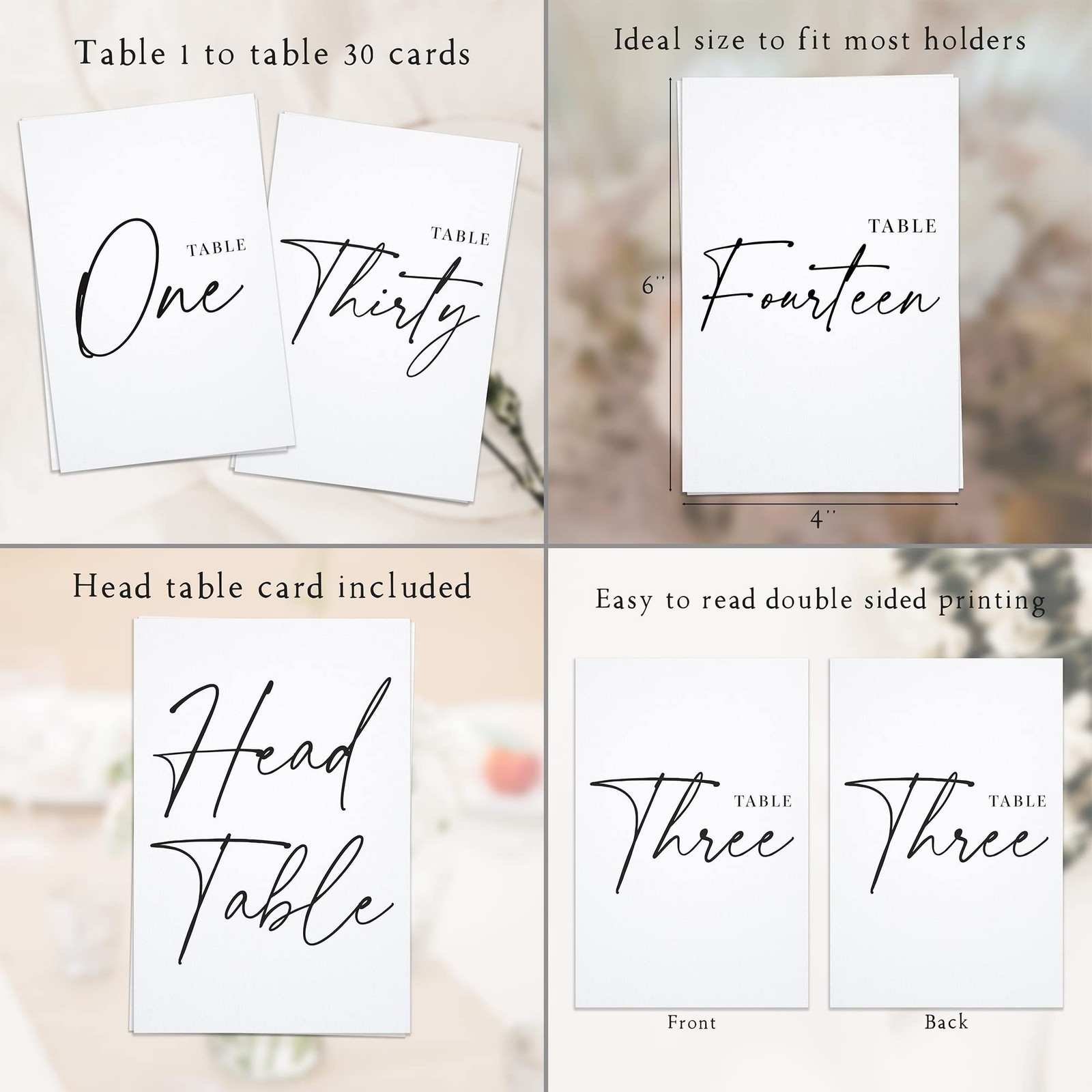 Black Wedding Table Numbers 1-30, 4×6 Inches, Reception Table Decor Set