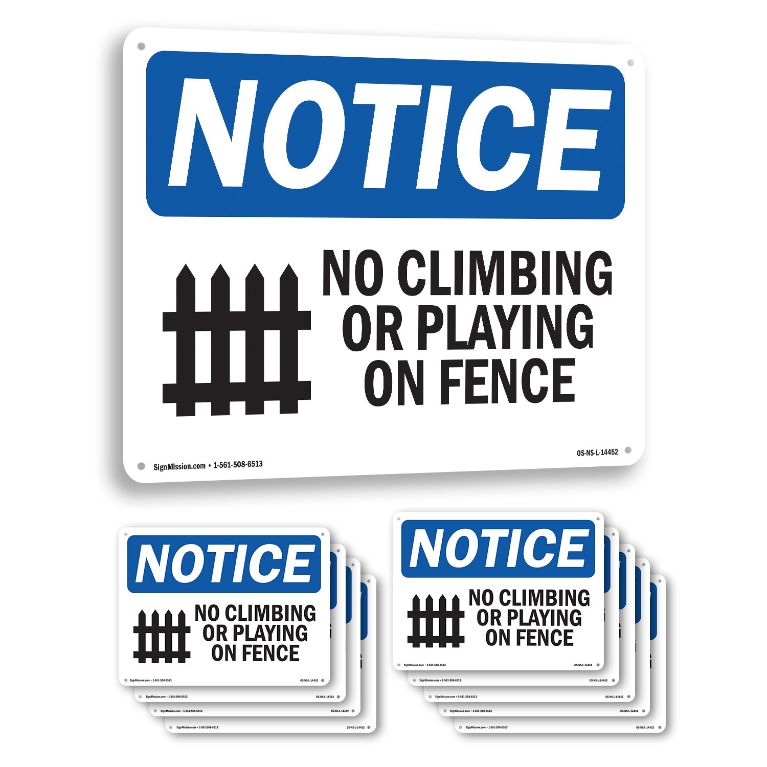No Climbing Or Playing On Fence OSHA Notice Sign Metal,, Decal 5 or 10 Pack
