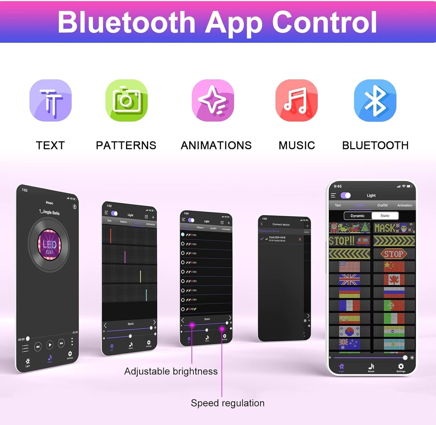 Programmable LED Car Sign with Bluetooth Control – 15&Prime; x 4&Prime; for Custom Displays