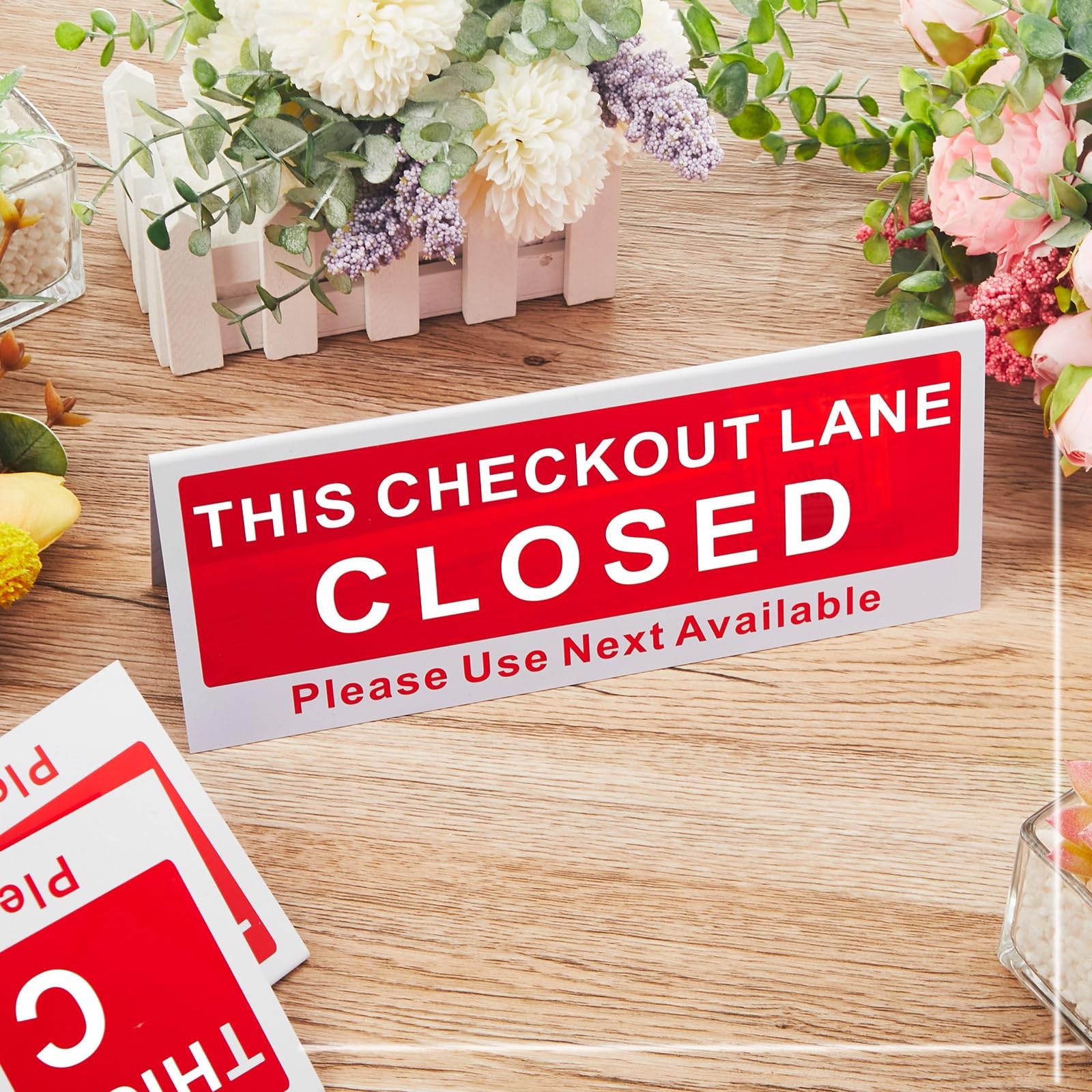 3 PCS Checkout Closed Desk Sign, 9.84 x 3.94, V Shaped, Red, White, Tabletop