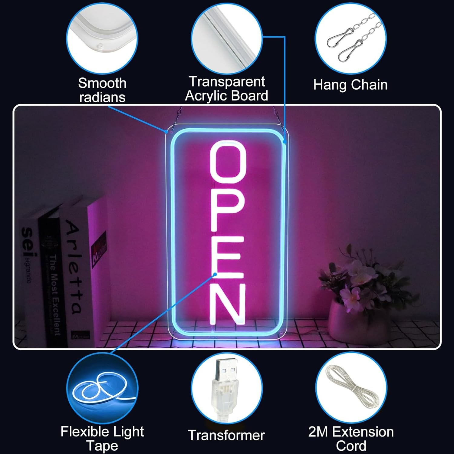 Neon Open Sign 16 »x9 », Super Bright LED Open Signs for Business, Adjustable…