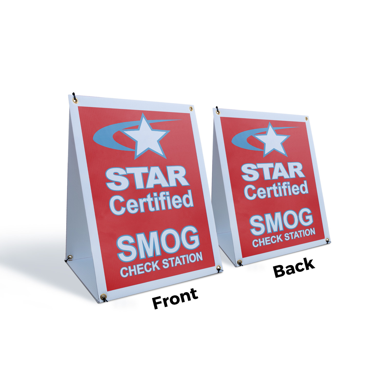 Star Certified Smog Check Station A-Frame Sidewalk Sign Vehicle Service Spot
